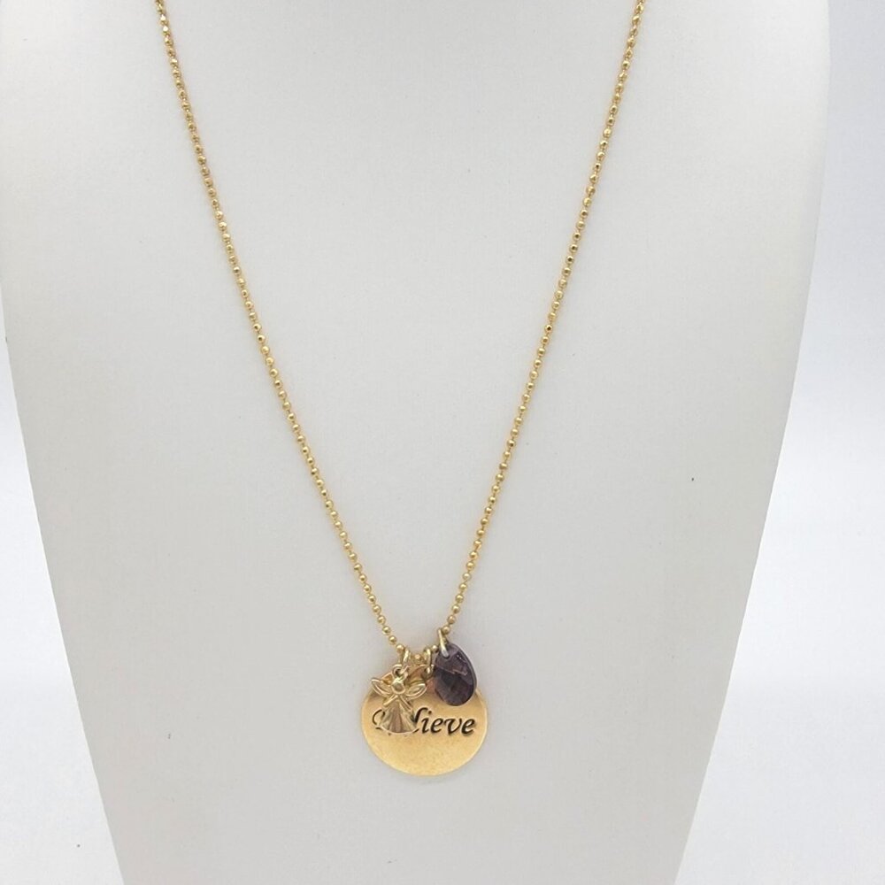 NIB Nina Ricci Believe Pendant Angel & Purple Crystal Necklace French Croire NEW